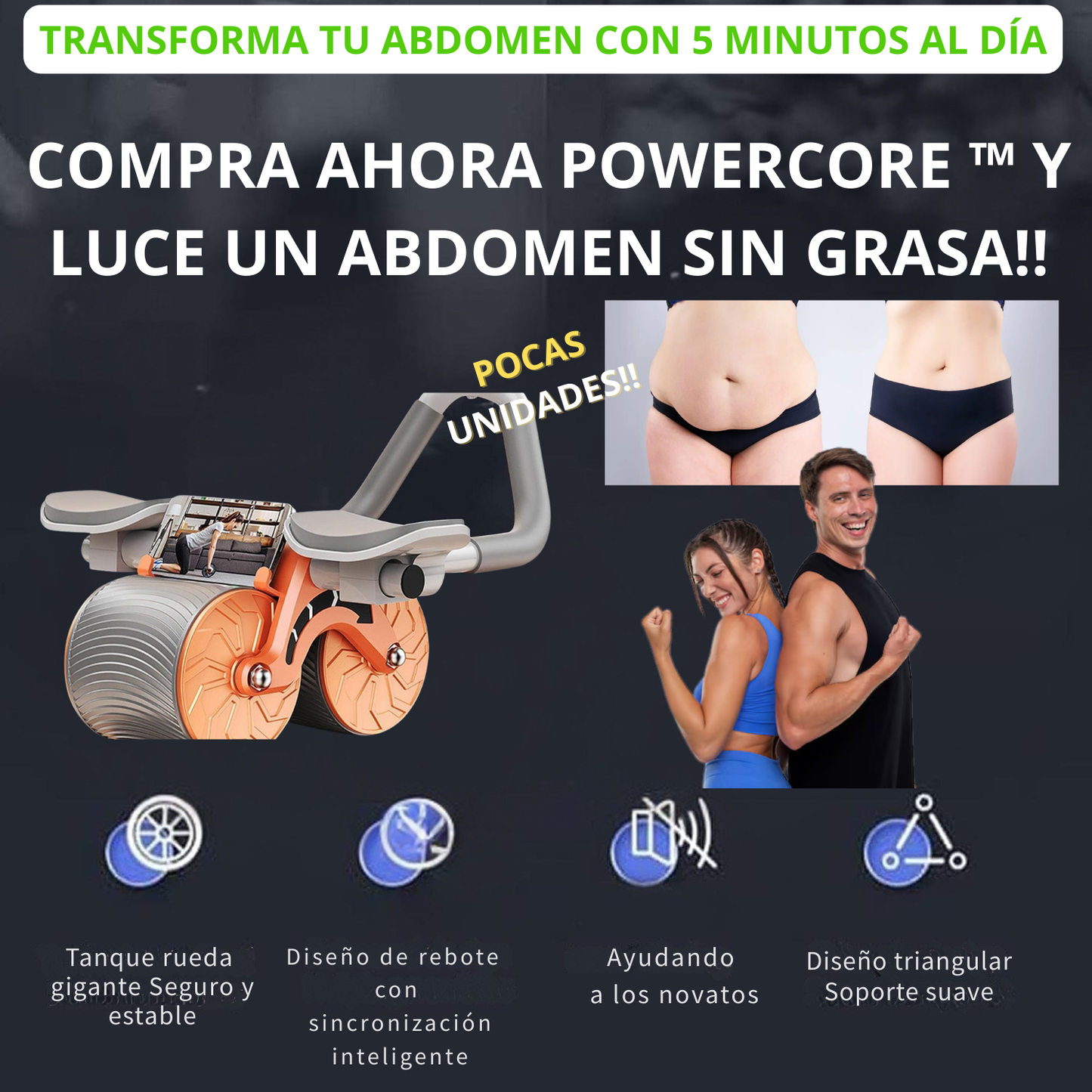 Rodillo abdominal PowerCore ™ - Esculpe tu abdomen con máxima potencia